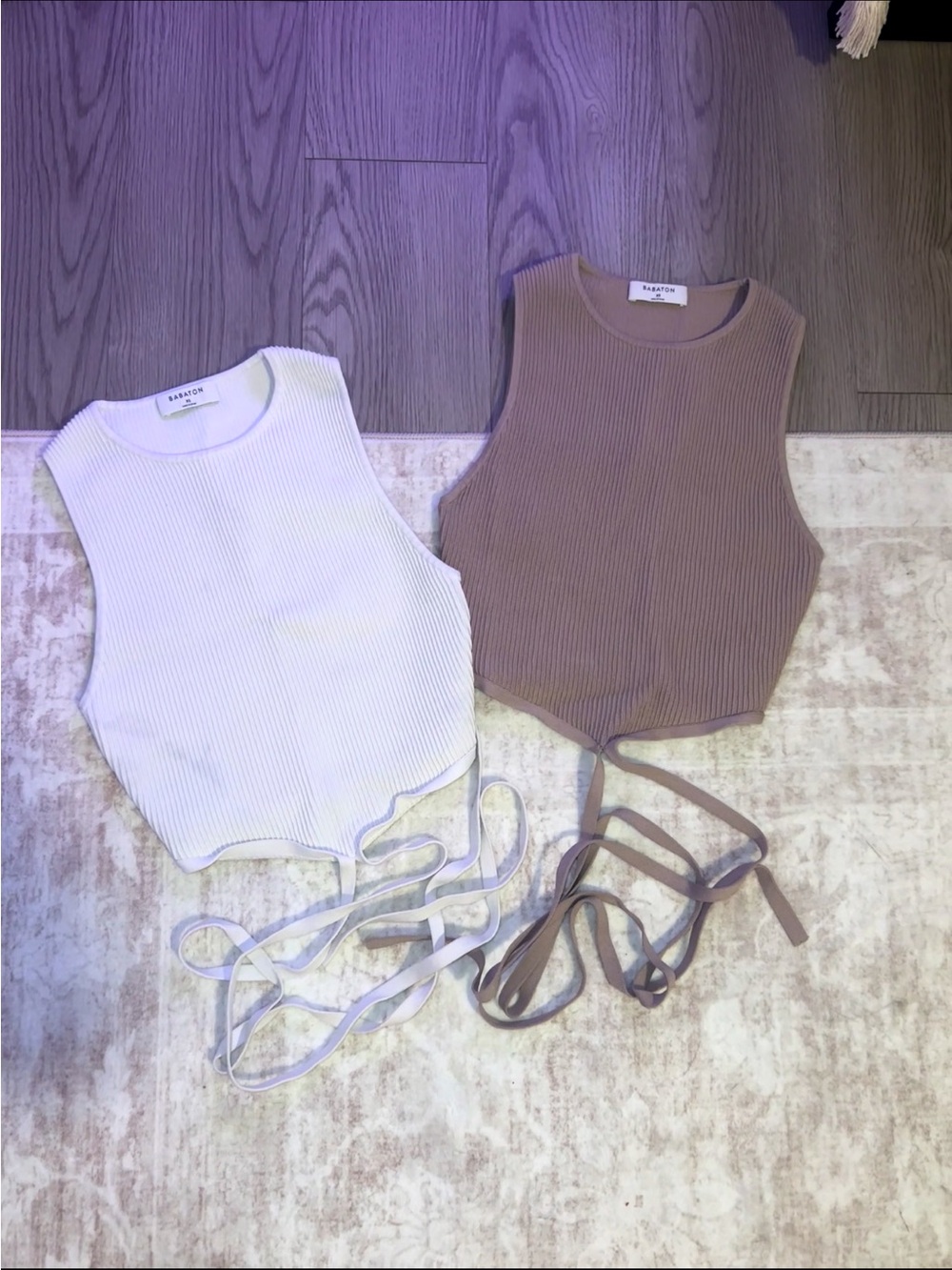 Aritzia Babaton ribbed knit crop top bundle in white and taupe